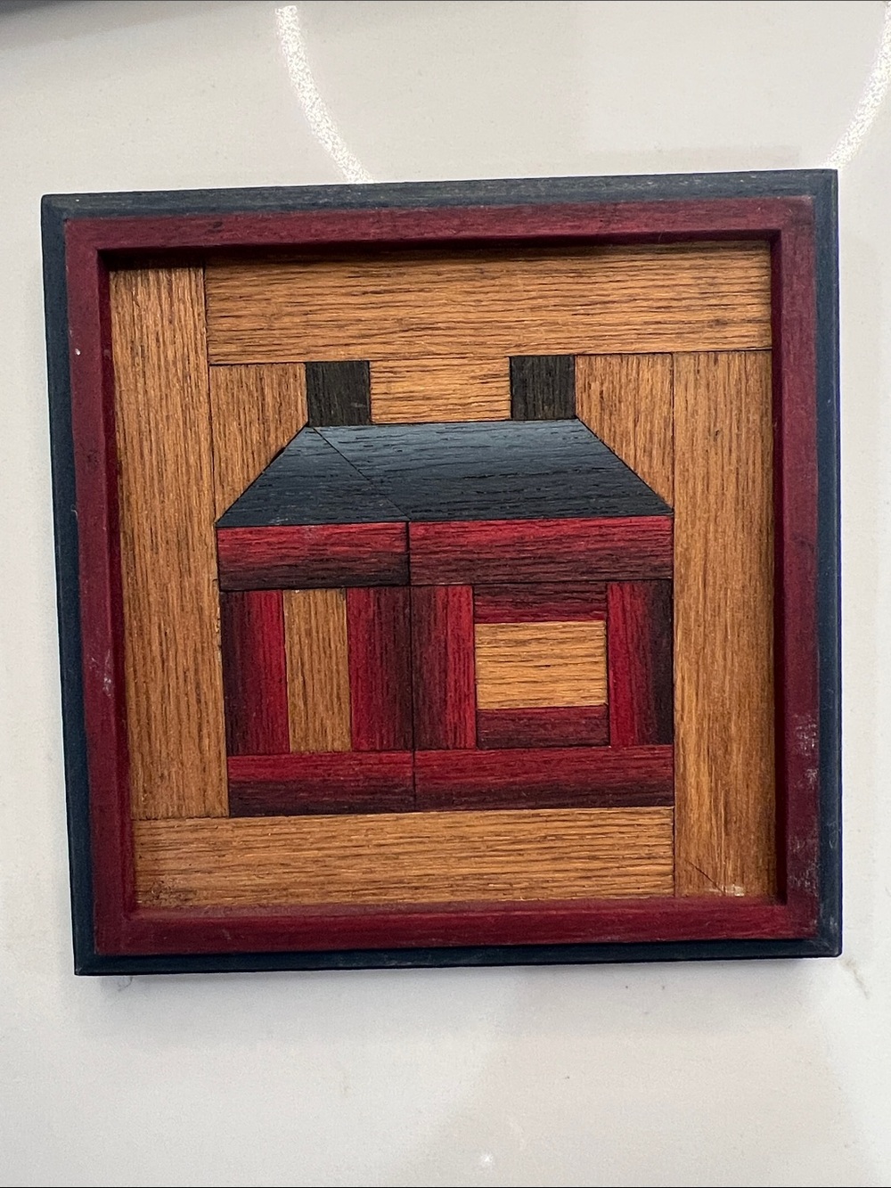 Handmade Wooden Puzzle Art - Red, Natural, Black
